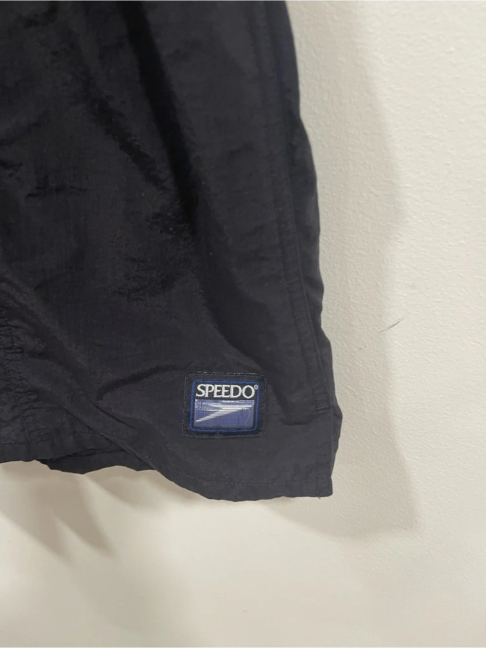 Speedo Black Swim Trunks with Blue Logo Patch